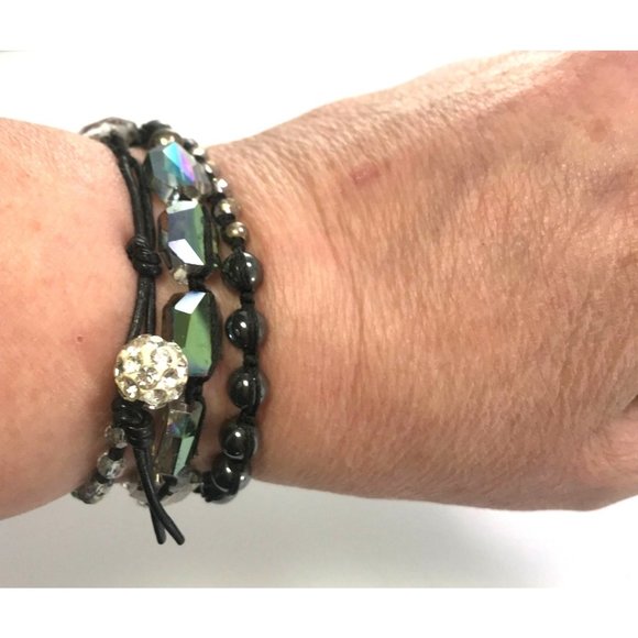 Handmade Multi Wrap Bracelet with Hematite and Large and Small AB Crystal Beads - Picture 3 of 8
